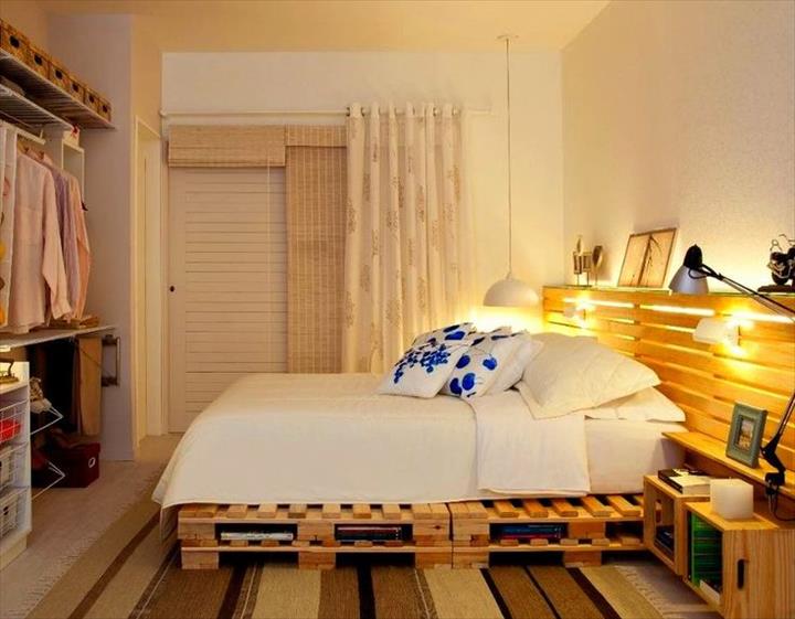 Idea kitar semula kayu pallet untuk hasilkan katil diy dihiasi lampu