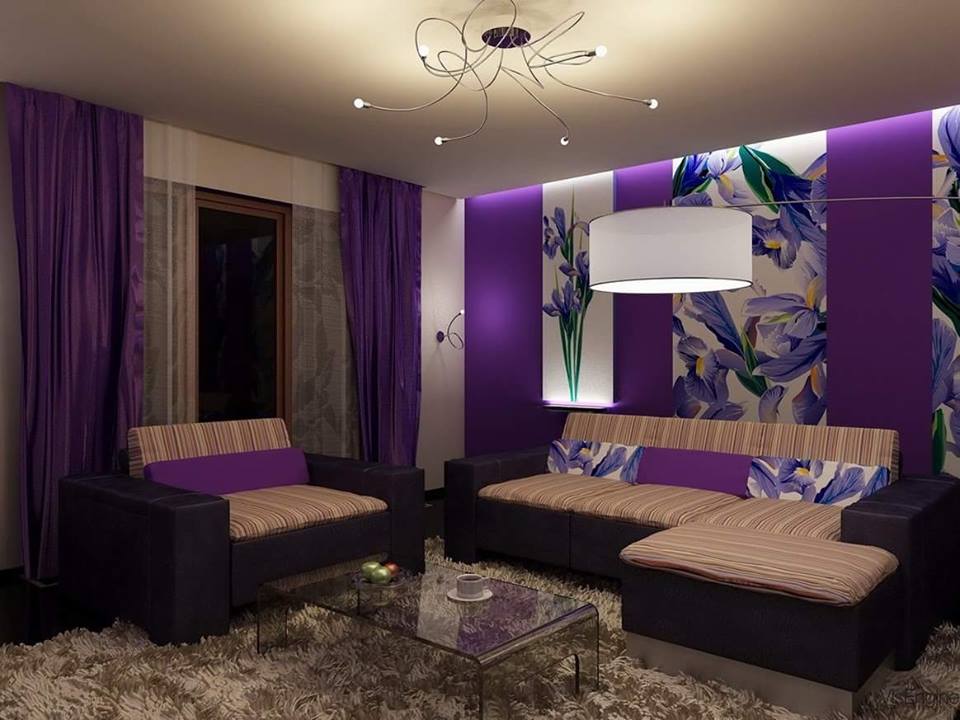 Kombinasi warna ungu ruang tamu untuk ruang yang elegan