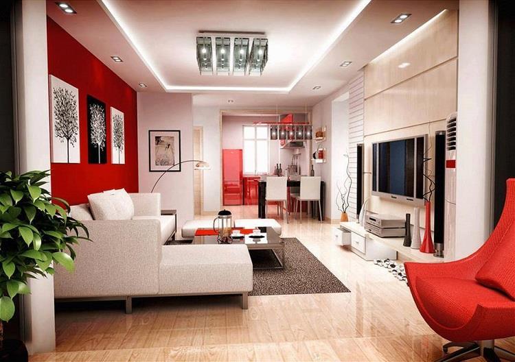 Model ruang tamu minimalis dengan gabungan warna merah putih