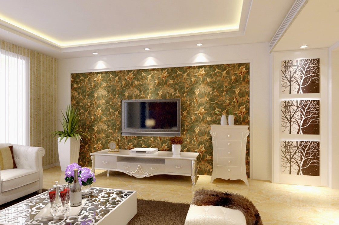 Dekorasi ruang tamu dengan wallpaper penuh dengan nilai seni