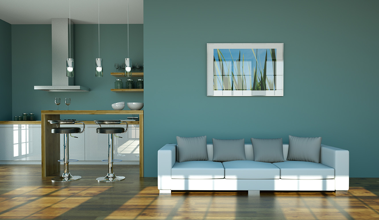 Konsep hiasan dalaman yang simple dengan gabungan warna sofa dan cat dinding yang sesuai