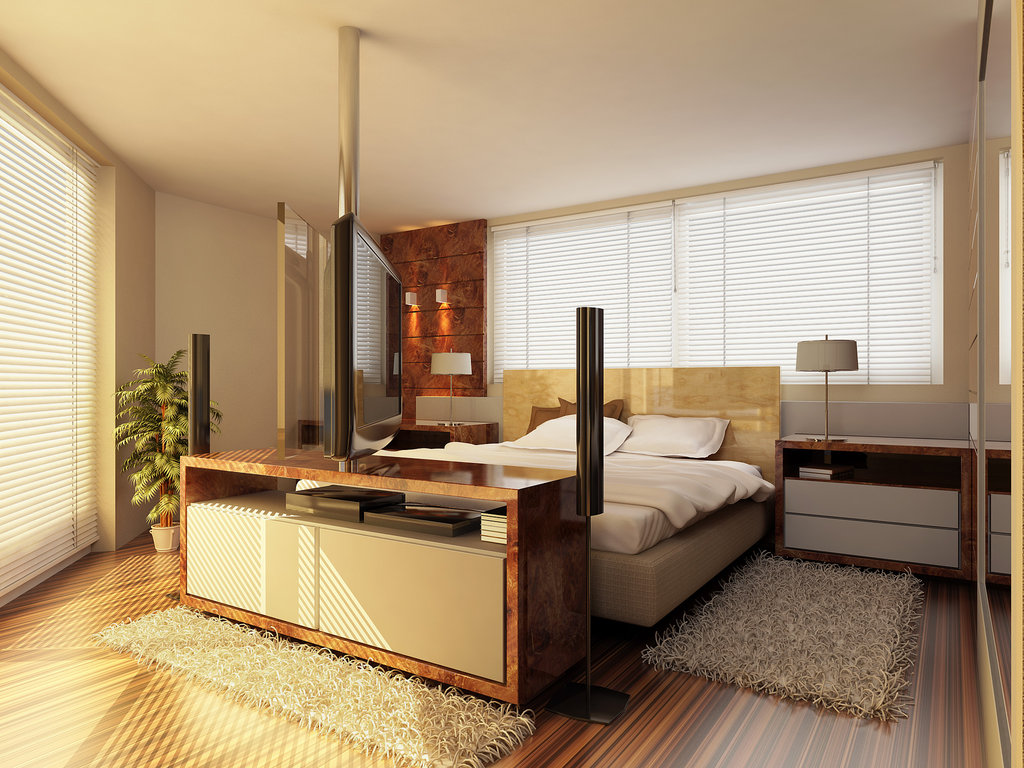 Idea dekorasi bilik tidur konsep kontemporari dengan katil king saiz kayu