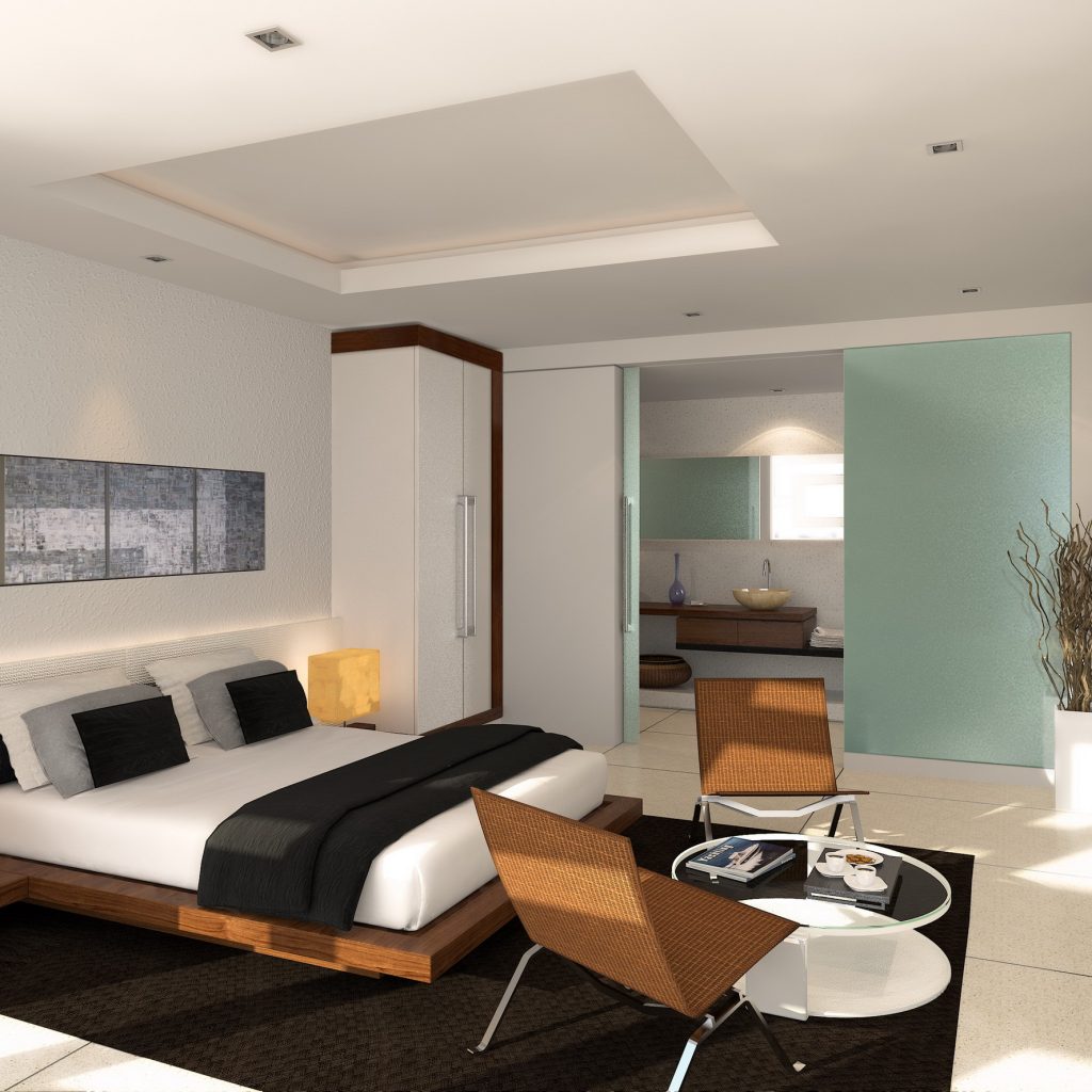 Idea dekorasi bilik tidur master dengan konsep kontemporari moden dengan susunan perabot yang minima