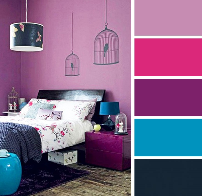 Hiasan bilik tidur tema ungu dan biru