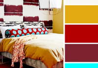 Gabungan warna cat bilik tidur kuning mustard dan merah