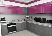 Hiasan dalaman kabinet dapur dengan warna gray dan putih serta countertop granite